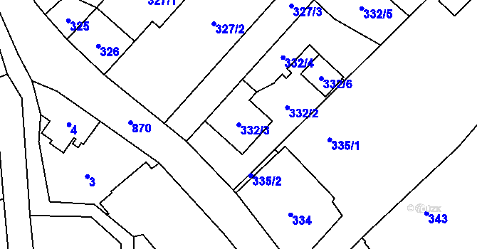 Parcela st. 332/3 v KÚ Lhotka u Ostravy, Katastrální mapa