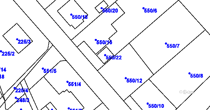 Parcela st. 550/22 v KÚ Lhotka u Ostravy, Katastrální mapa