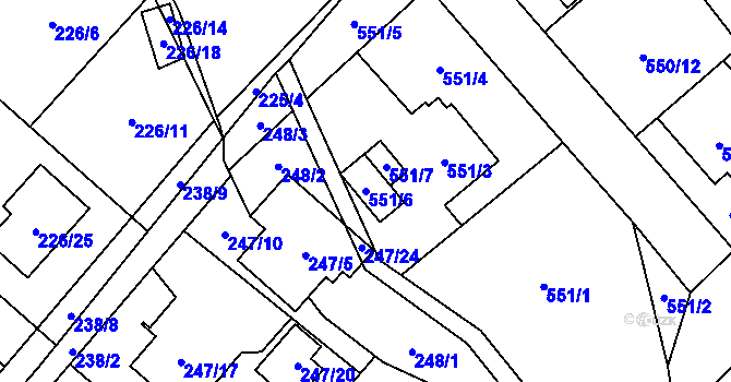 Parcela st. 551/6 v KÚ Lhotka u Ostravy, Katastrální mapa