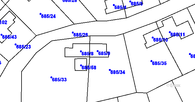 Parcela st. 685/9 v KÚ Lhotka u Ostravy, Katastrální mapa