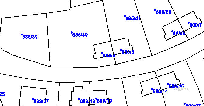 Parcela st. 688/4 v KÚ Lhotka u Ostravy, Katastrální mapa