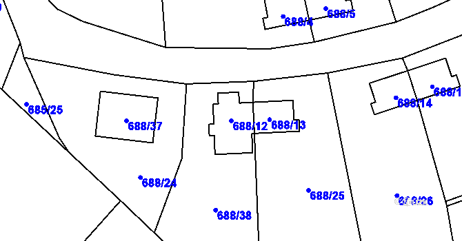 Parcela st. 688/12 v KÚ Lhotka u Ostravy, Katastrální mapa