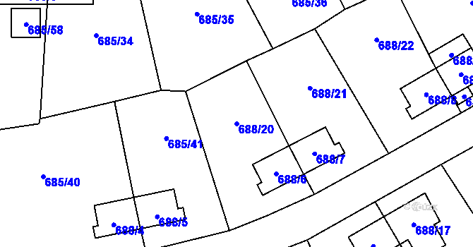 Parcela st. 688/20 v KÚ Lhotka u Ostravy, Katastrální mapa