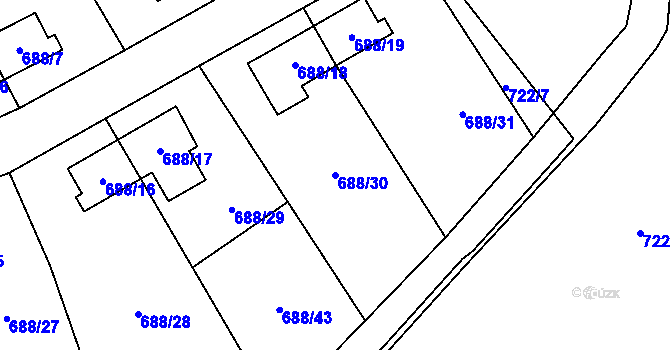 Parcela st. 688/30 v KÚ Lhotka u Ostravy, Katastrální mapa