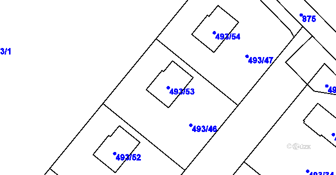 Parcela st. 493/53 v KÚ Lhotka u Ostravy, Katastrální mapa