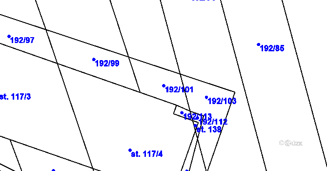 Parcela st. 192/101 v KÚ Lhotky u Mladé Boleslavi, Katastrální mapa
