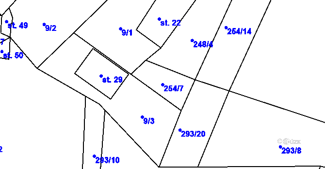 Parcela st. 254/7 v KÚ Kúsky, Katastrální mapa