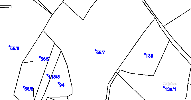 Parcela st. 56/7 v KÚ Kúsky, Katastrální mapa