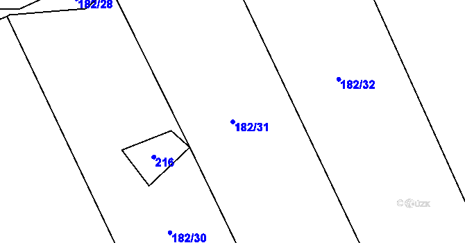 Parcela st. 182/31 v KÚ Kúsky, Katastrální mapa