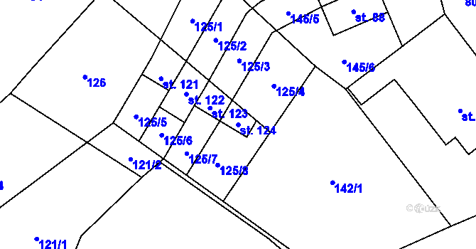 Parcela st. 124 v KÚ Lhotky u Velkého Meziříčí, Katastrální mapa