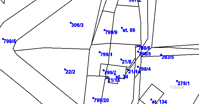 Parcela st. 799/1 v KÚ Lhotky u Velkého Meziříčí, Katastrální mapa