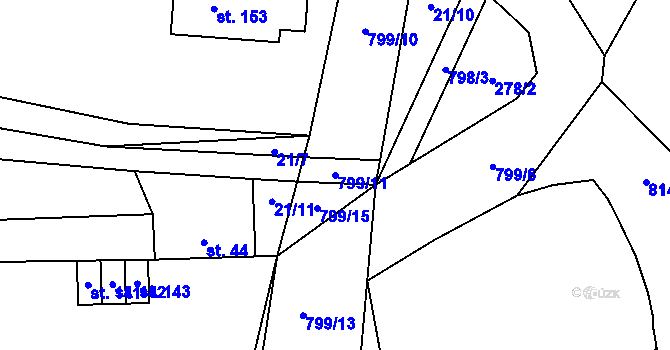 Parcela st. 799/11 v KÚ Lhotky u Velkého Meziříčí, Katastrální mapa