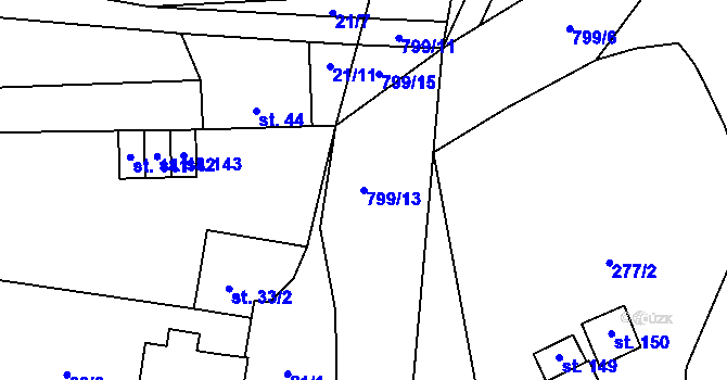 Parcela st. 799/13 v KÚ Lhotky u Velkého Meziříčí, Katastrální mapa