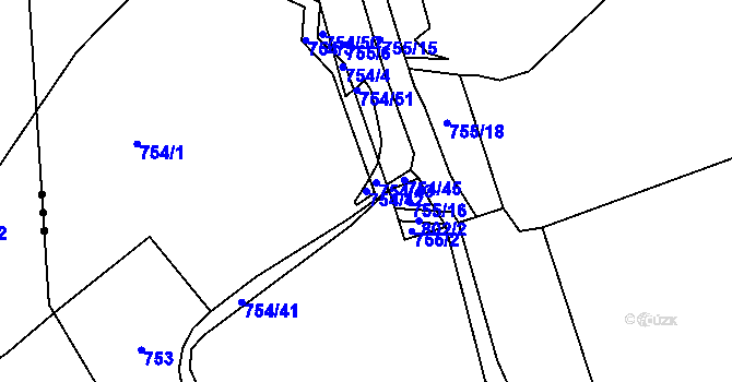 Parcela st. 754/42 v KÚ Lhotsko, Katastrální mapa