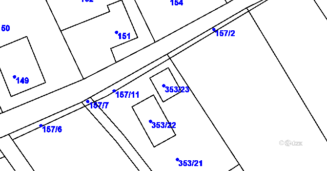 Parcela st. 353/23 v KÚ Lhotsko, Katastrální mapa