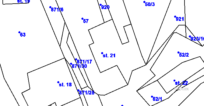 Parcela st. 21 v KÚ Lhoty u Potštejna, Katastrální mapa