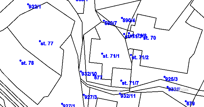 Parcela st. 71/1 v KÚ Lhoty u Potštejna, Katastrální mapa