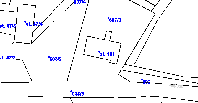 Parcela st. 151 v KÚ Lhoty u Potštejna, Katastrální mapa