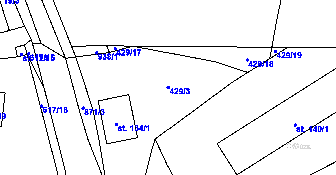 Parcela st. 429/3 v KÚ Lhoty u Potštejna, Katastrální mapa