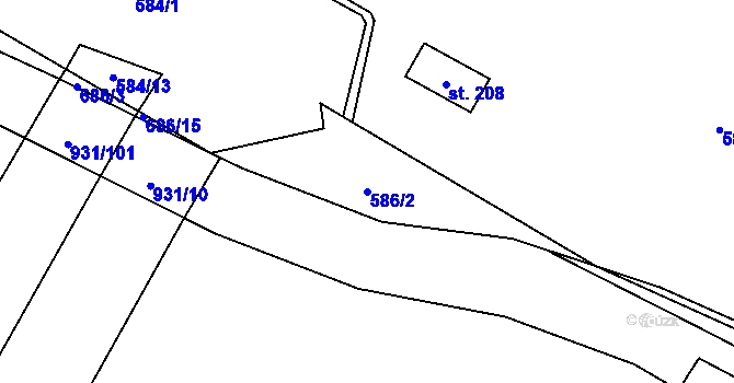 Parcela st. 586/2 v KÚ Lhoty u Potštejna, Katastrální mapa