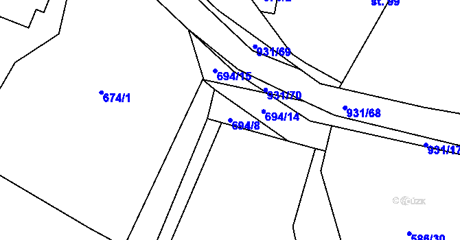 Parcela st. 694/8 v KÚ Lhoty u Potštejna, Katastrální mapa