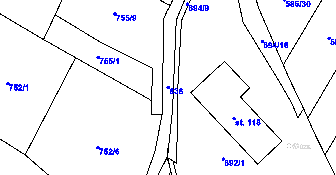Parcela st. 836 v KÚ Lhoty u Potštejna, Katastrální mapa