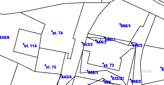 Parcela st. 843/2 v KÚ Lhoty u Potštejna, Katastrální mapa