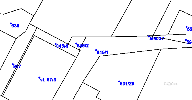 Parcela st. 845/1 v KÚ Lhoty u Potštejna, Katastrální mapa