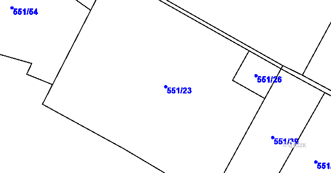 Parcela st. 551/23 v KÚ Lhoty u Potštejna, Katastrální mapa