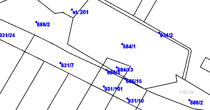 Parcela st. 584/12 v KÚ Lhoty u Potštejna, Katastrální mapa