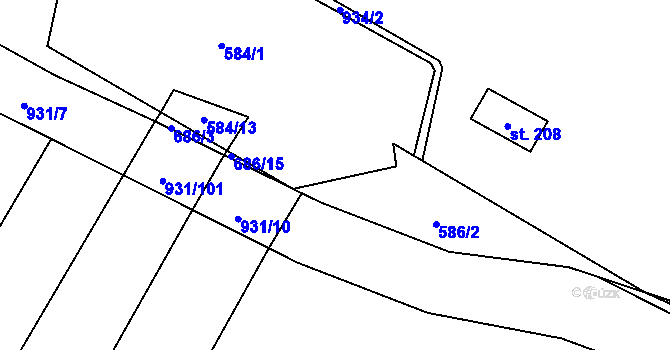 Parcela st. 584/15 v KÚ Lhoty u Potštejna, Katastrální mapa