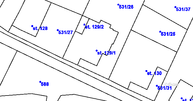 Parcela st. 129/1 v KÚ Lhoty u Potštejna, Katastrální mapa