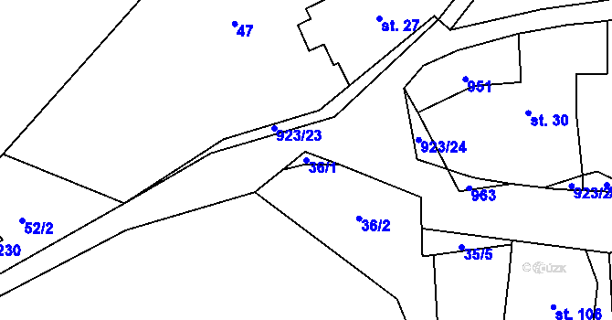 Parcela st. 36/1 v KÚ Lhoty u Potštejna, Katastrální mapa
