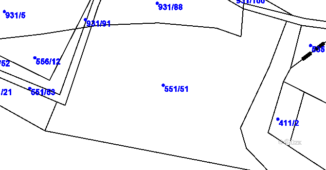 Parcela st. 551/51 v KÚ Lhoty u Potštejna, Katastrální mapa