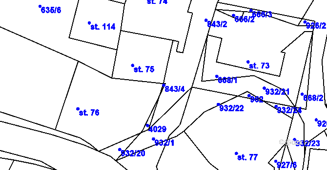 Parcela st. 843/4 v KÚ Lhoty u Potštejna, Katastrální mapa