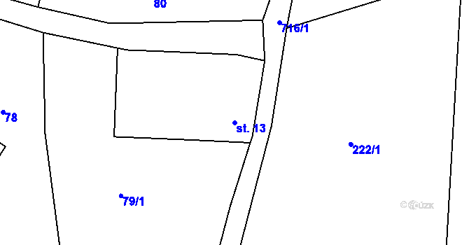 Parcela st. 13 v KÚ Proruby u Potštejna, Katastrální mapa
