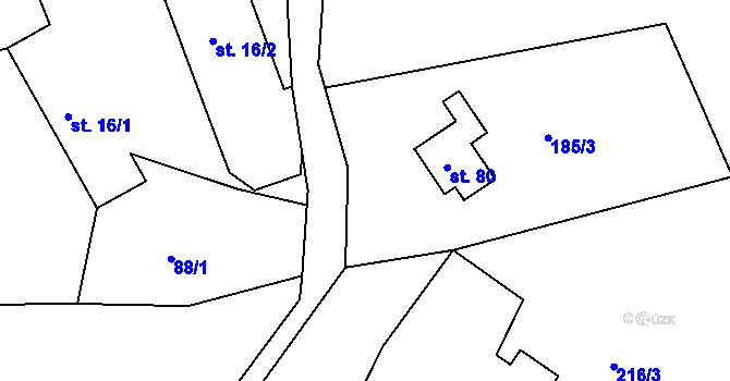 Parcela st. 15/2 v KÚ Proruby u Potštejna, Katastrální mapa
