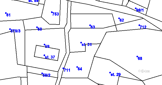 Parcela st. 31 v KÚ Proruby u Potštejna, Katastrální mapa