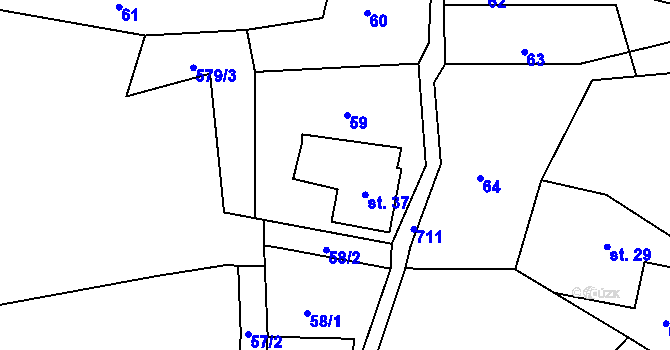 Parcela st. 37 v KÚ Proruby u Potštejna, Katastrální mapa