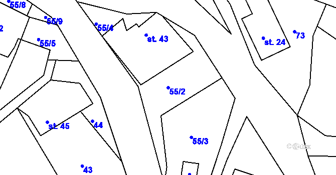 Parcela st. 55/2 v KÚ Proruby u Potštejna, Katastrální mapa