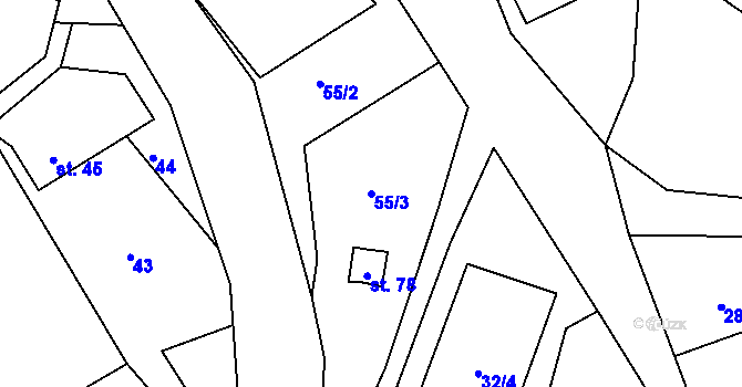 Parcela st. 55/3 v KÚ Proruby u Potštejna, Katastrální mapa