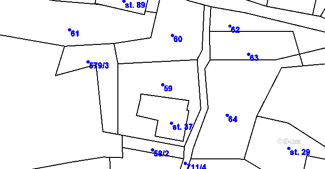 Parcela st. 59 v KÚ Proruby u Potštejna, Katastrální mapa