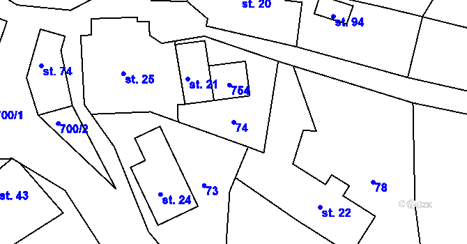 Parcela st. 74 v KÚ Proruby u Potštejna, Katastrální mapa