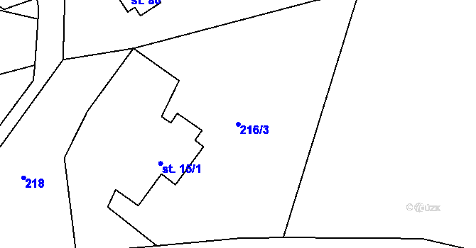 Parcela st. 216/3 v KÚ Proruby u Potštejna, Katastrální mapa
