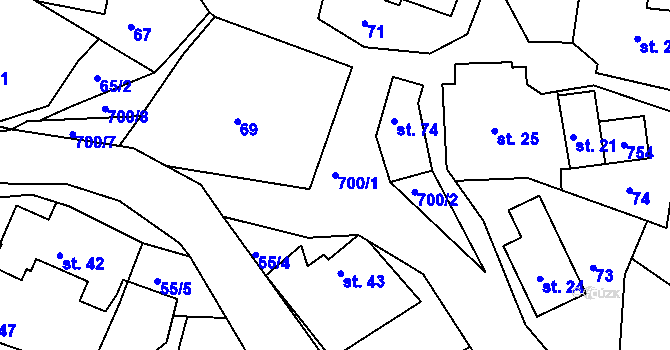 Parcela st. 700/1 v KÚ Proruby u Potštejna, Katastrální mapa