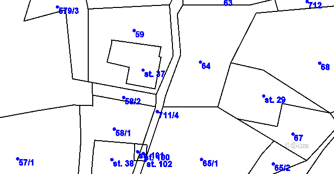 Parcela st. 711 v KÚ Proruby u Potštejna, Katastrální mapa