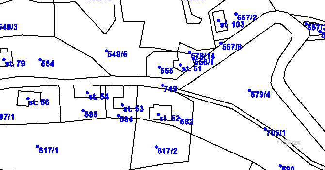 Parcela st. 749 v KÚ Proruby u Potštejna, Katastrální mapa