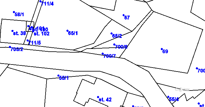 Parcela st. 700/7 v KÚ Proruby u Potštejna, Katastrální mapa