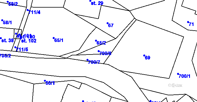 Parcela st. 700/8 v KÚ Proruby u Potštejna, Katastrální mapa