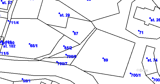 Parcela st. 700/9 v KÚ Proruby u Potštejna, Katastrální mapa